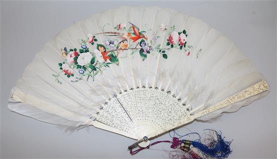 Two 19th century Cantonese carved ivory fans, largest 11in.